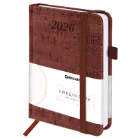 Нарушена упаковка! <795272> Ежедневник датированный 2026 МАЛЫЙ ФОРМАТ 100х150 мм, А6, BRAUBERG "Wood", под кожу, коричневый, 117263