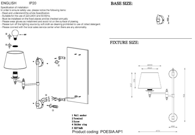 Бра Crystal Lux Poesia AP1 Chrome 