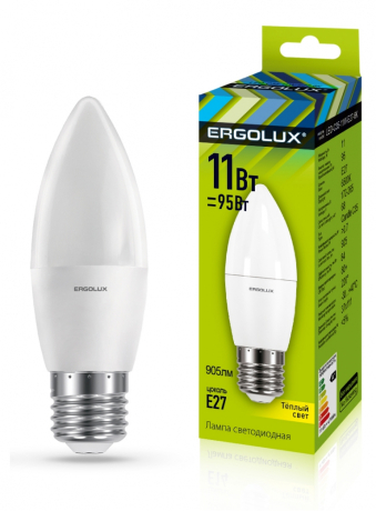 Светодиодная лампа E27 11W 3000К (теплый) Ergolux LED-C35-11W-E27-3K (13621) 