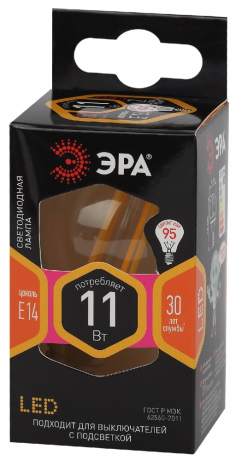 Лампа светодиодная филаментная ЭРА E14 11W 2700K прозрачная F-LED P45-11w-827-E14 Б0047012 