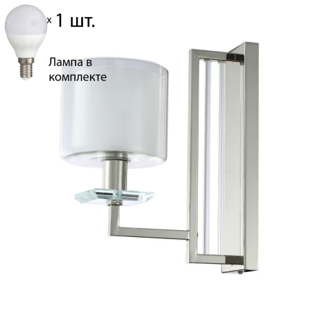 Бра Crystal Lux с лампочкой NICOLAS AP1 NICKEL/WHITE+Lamps E14 P45 