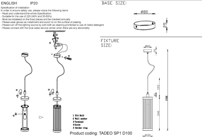 Подвесной светильник Crystal Lux Tadeo SP1 D100 Chrome/Transparente 