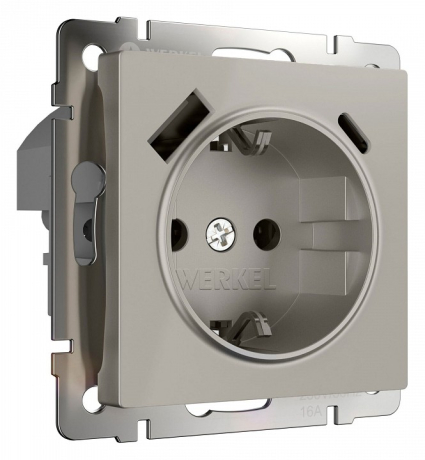 Розетка с заземлением и со шторкой и 2хUSB type A и C, без рамки Werkel дымчатый W1271704 