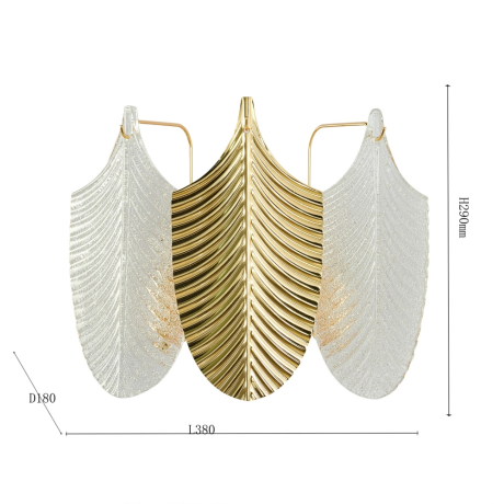 Бра золотого цвета с декором в виде перьев, для 3 ламп Е14 от GETOGAZOV FAMILY 