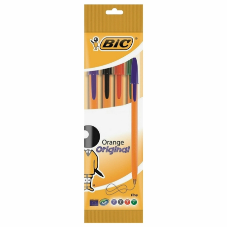 Нарушена упаковка! <375848> Ручки шариковые BIC, набор 4 шт., "Orange Original Fine", пластиковая упаковка с европодвесом, ассорти, 140966 8308541