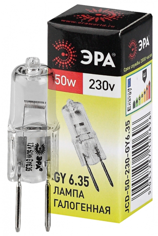 Лампа галогенная ЭРА GY6.35 50W 2700K прозрачная GY6.35-JCD-50W-230V C0027374 