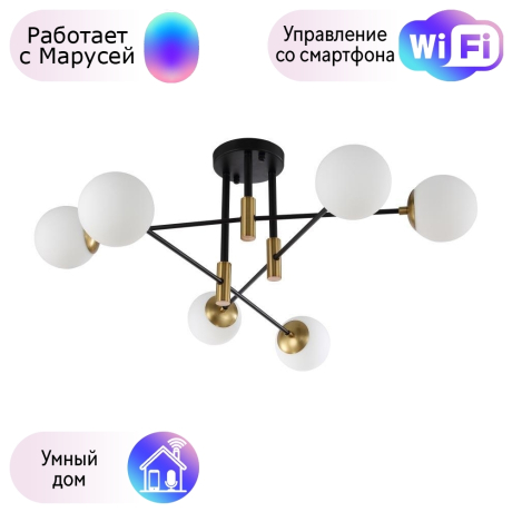 Потолочная люстра Crystal Lux с поддержкой Маруся FIDEL PL6 BLACK-М 