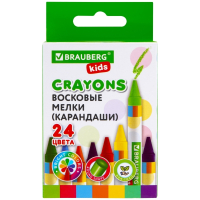 Нарушена упаковка!  <652720> Восковые мелки BRAUBERG KIDS, НАБОР 24 цвета, 271697 (271697)