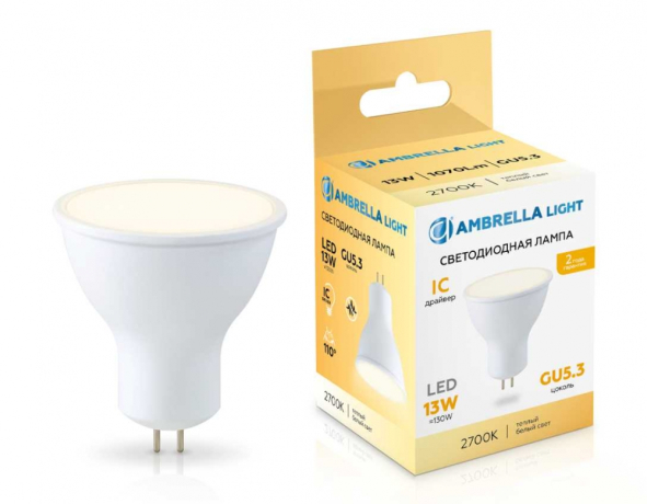 Лампа светодиодная Ambrella Light MR16 GU5.3 13Вт 2700K 161303 