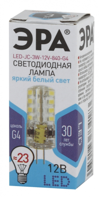 Лампа светодиодная ЭРА G4 3W 4000K прозрачная LED JC-3W-12V-840-G4 Б0033194