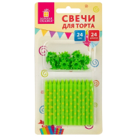 Нарушена упаковка!  <302511> Набор свечей для торта 24 шт., 6 см, 24 держателя, зеленые в горошек, ЗОЛОТАЯ СКАЗКА, в блистере, 591457 (591457)